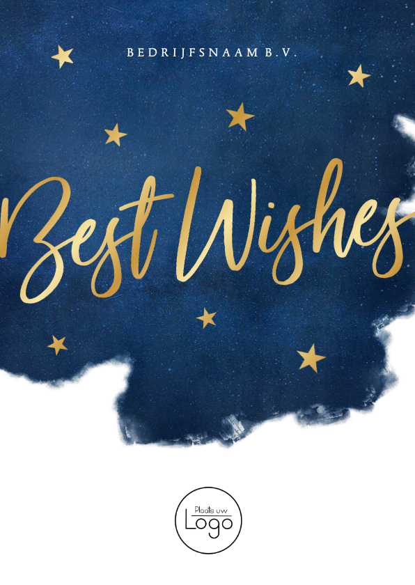 Zakelijke kerstkaarten - Stijlvolle zakelijke kerstkaart Best Wishes - blauw met goud
