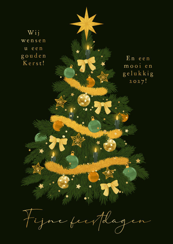 Stijlvolle zakelijke kerstkaart kerstboom goud decoratie - Zakelijke kerstkaarten Zakelijke kerstkaarten - Stijlvolle zakelijke kerstkaart kerstboom goud decoratie