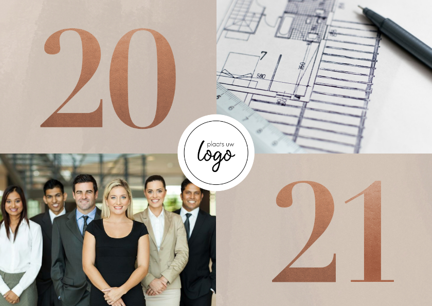 Stijlvolle zakelijke kerstkaart met fotocollage, logo & 2020 - Zakelijke kerstkaarten Zakelijke kerstkaarten - Stijlvolle zakelijke kerstkaart met fotocollage, logo & 2020