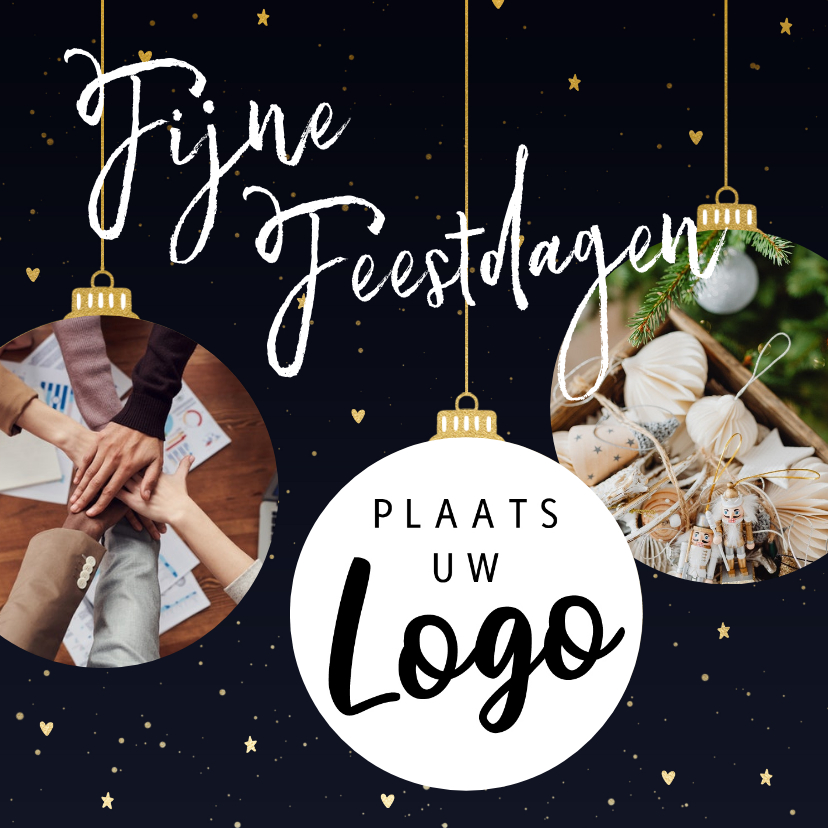 Stijlvolle zakelijke kerstkaart met kerstballen en foto's - Zakelijke kerstkaarten Zakelijke kerstkaarten - Stijlvolle zakelijke kerstkaart met kerstballen en foto's