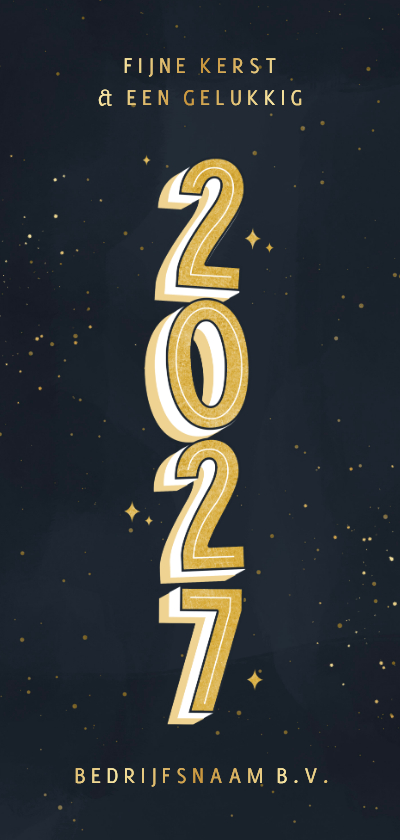 Stijlvolle zakelijke kerstkaart typografie 2027 en goud - Zakelijke kerstkaarten Zakelijke kerstkaarten - Stijlvolle zakelijke kerstkaart typografie 2027 en goud