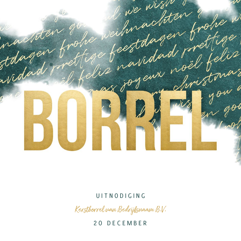 Uitnodiging borrel internationaal waterverf goud - Zakelijke kerstkaarten Zakelijke kerstkaarten - Uitnodiging borrel internationaal waterverf goud