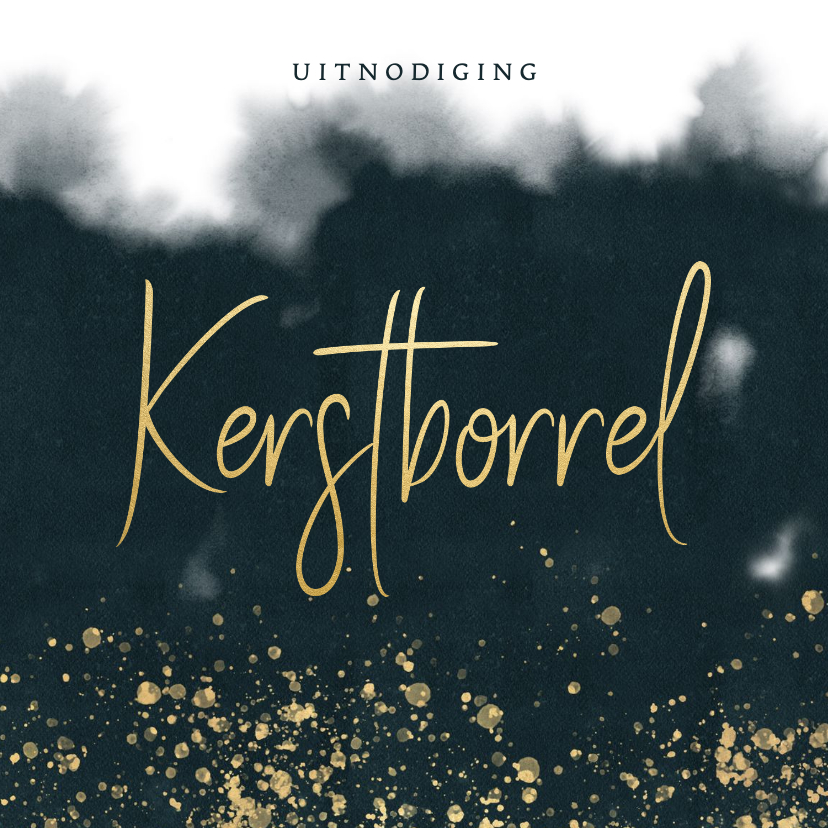 Uitnodiging kerstborrel blauwe waterverf, gouden spetters - Zakelijke kerstkaarten Zakelijke kerstkaarten - Uitnodiging kerstborrel blauwe waterverf, gouden spetters