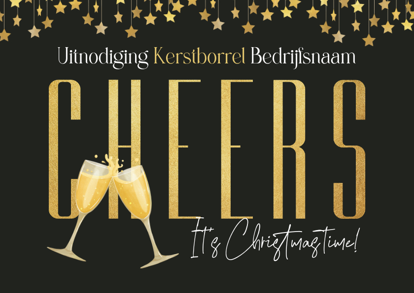 Zakelijke kerstkaarten - Uitnodiging kerstborrel cheers champagne bedrijf sterren 