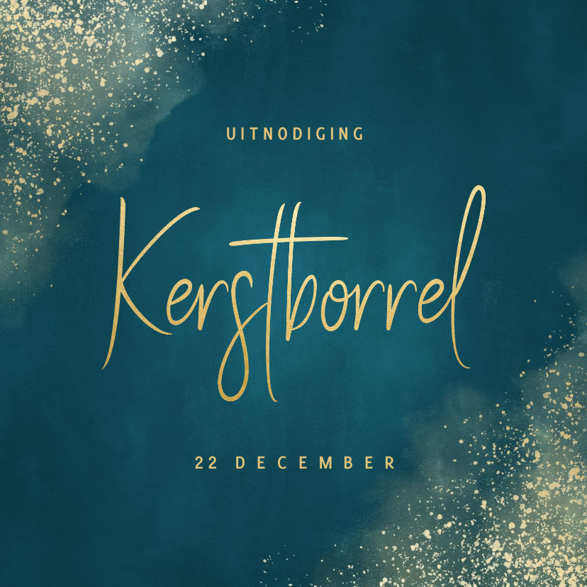 Uitnodiging kerstborrel gouden sneeuw en waterverf - Zakelijke kerstkaarten Zakelijke kerstkaarten - Uitnodiging kerstborrel gouden sneeuw en waterverf