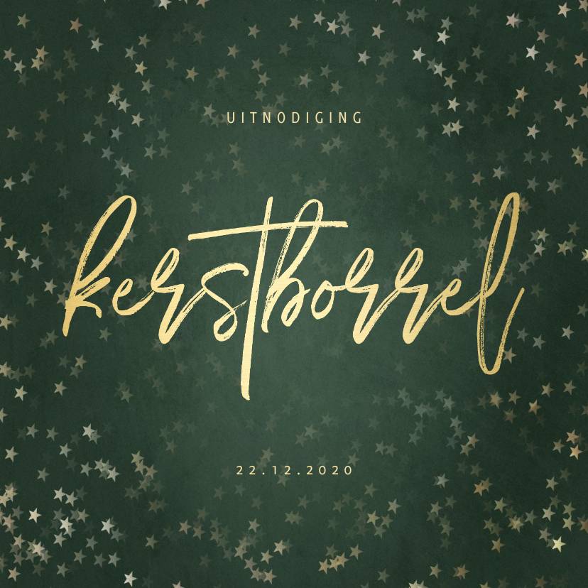 Uitnodiging kerstborrel gouden tekst met sterren - Zakelijke kerstkaarten Zakelijke kerstkaarten - Uitnodiging kerstborrel gouden tekst met sterren