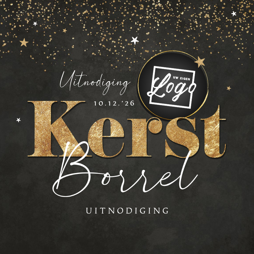 Uitnodiging kerstborrel krijtbord goud champagne kerst ster - Zakelijke kerstkaarten Zakelijke kerstkaarten - Uitnodiging kerstborrel krijtbord goud champagne kerst ster