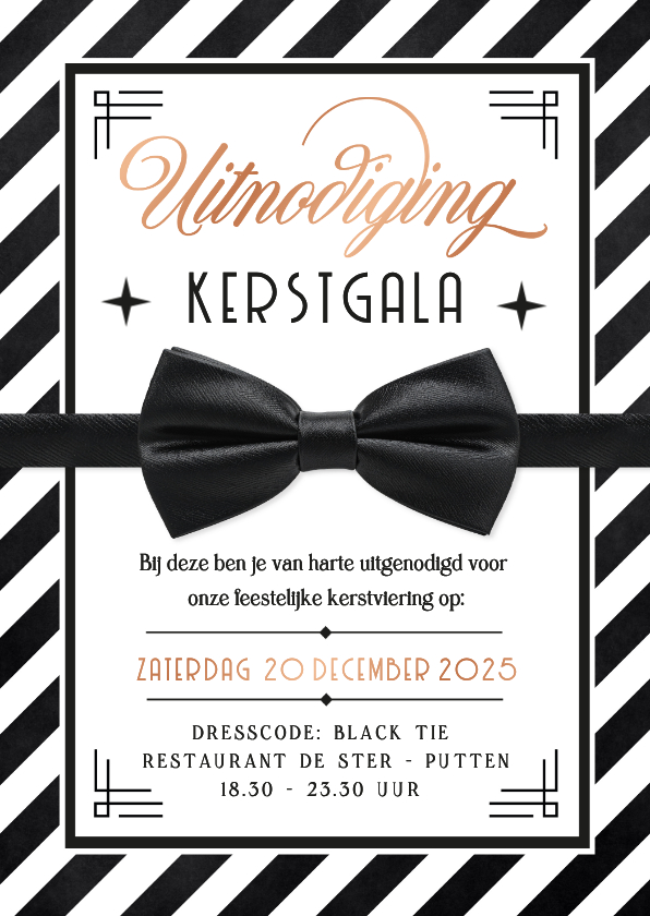 Uitnodiging kerstdiner of kerstgala retro met vlinderstrik - Zakelijke kerstkaarten Zakelijke kerstkaarten - Uitnodiging kerstdiner of kerstgala retro met vlinderstrik