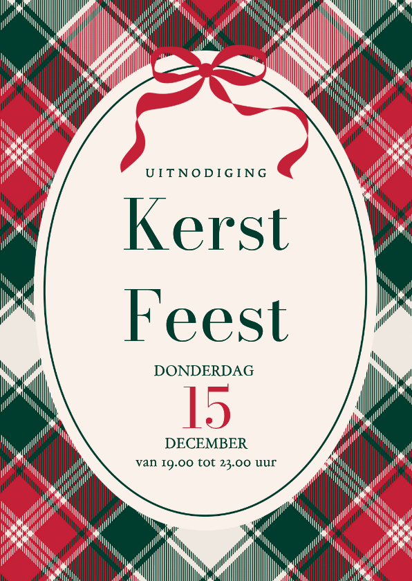 Zakelijke kerstkaarten - Uitnodiging kerstfeest ruit en strik