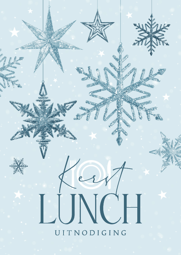 Zakelijke kerstkaarten - Uitnodiging kerstlunch sneeuwsterren blauw winter zakelijk