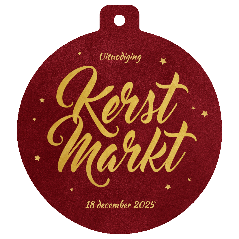 Uitnodiging kerstmarkt vorm kerstbal rood sterren - Zakelijke kerstkaarten Zakelijke kerstkaarten - Uitnodiging kerstmarkt vorm kerstbal rood sterren