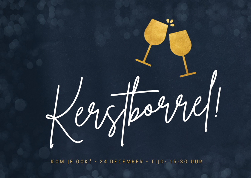 Zakelijke kerstkaarten - Uitnodiging online kerstborrel met proostende wijnglazen