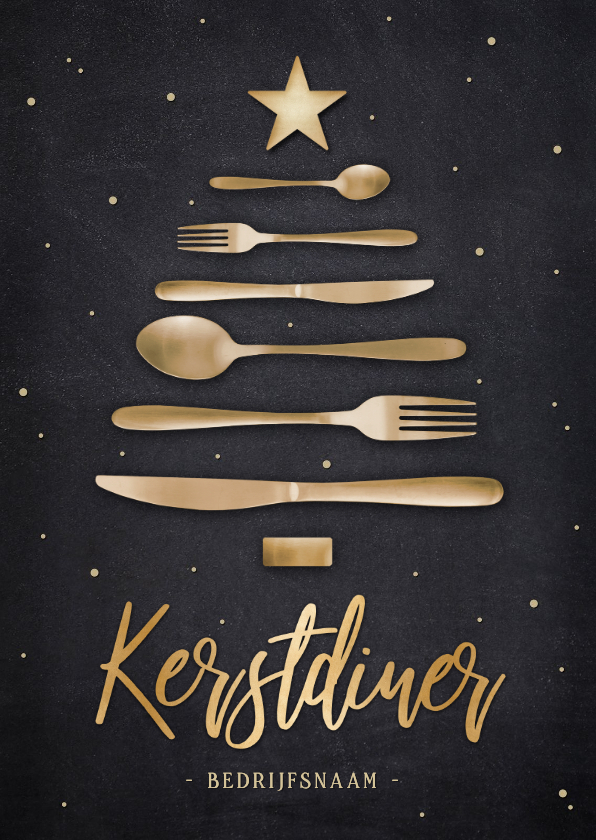 Uitnodiging zakelijk kerstdiner met bestek in kerstboom vorm - Zakelijke kerstkaarten Zakelijke kerstkaarten - Uitnodiging zakelijk kerstdiner met bestek in kerstboom vorm