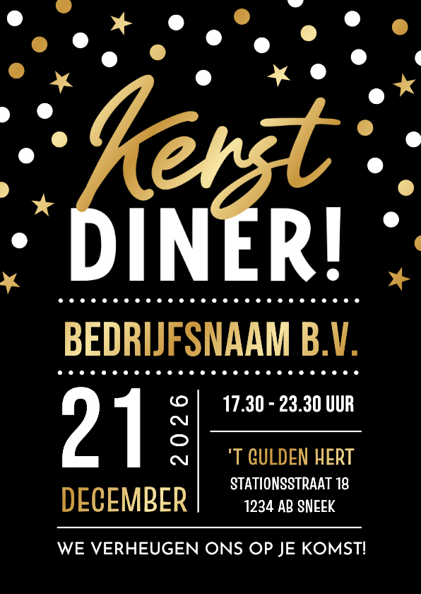Uitnodiging zakelijk kerstdiner met confetti in goudfolie - Zakelijke kerstkaarten Zakelijke kerstkaarten - Uitnodiging zakelijk kerstdiner met confetti in goudfolie