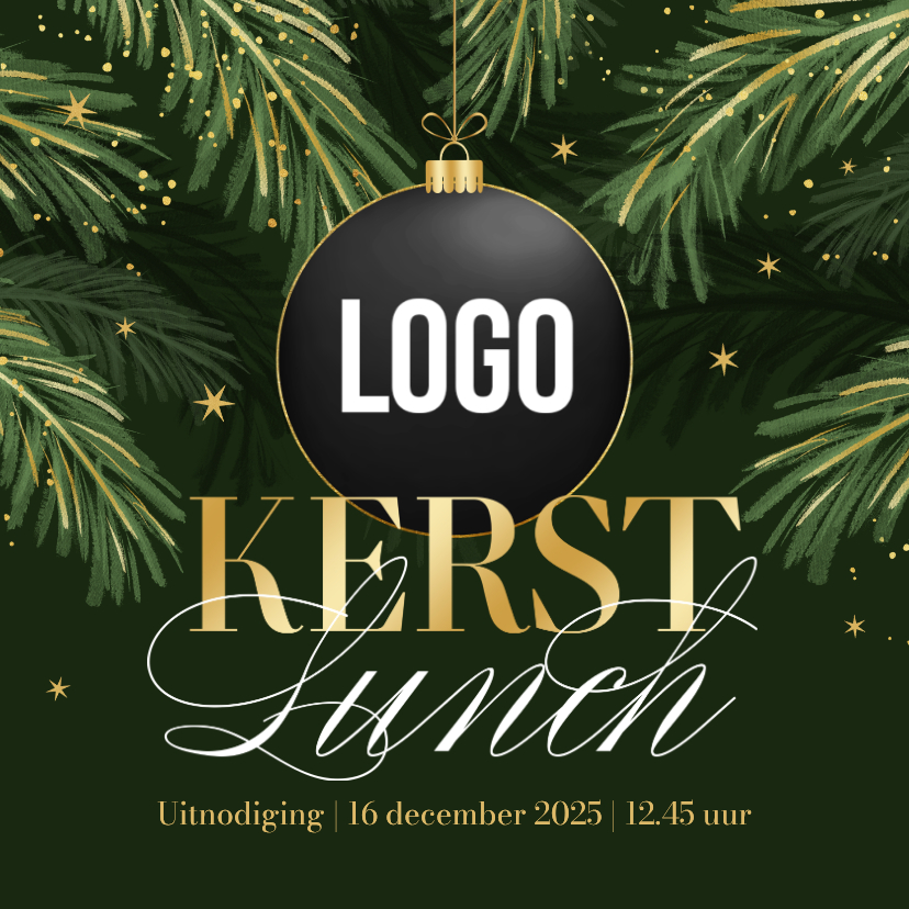 Uitnodiging zakelijke kerstlunch goud sterren dennentakjes - Zakelijke kerstkaarten Zakelijke kerstkaarten - Uitnodiging zakelijke kerstlunch goud sterren dennentakjes