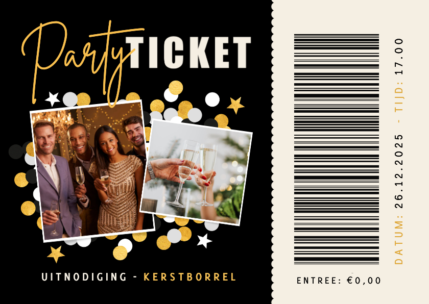 Vrolijke uitnodiging kerstborrel met foto's Party ticket - Zakelijke kerstkaarten Zakelijke kerstkaarten - Vrolijke uitnodiging kerstborrel met foto's Party ticket