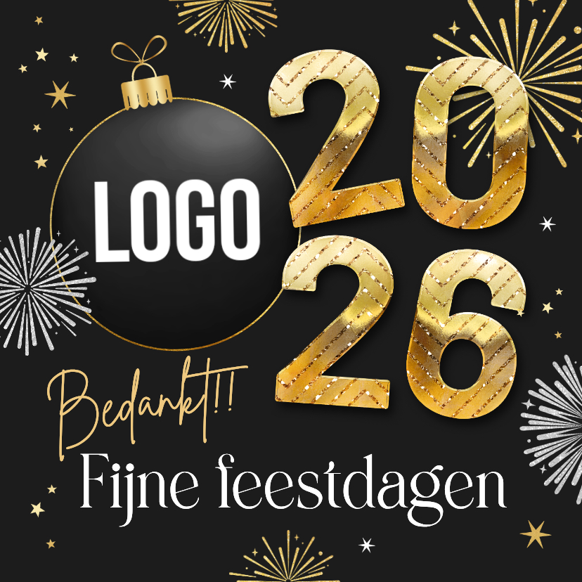 Zakelijke kerstkaarten - Zakelijk kerst nieuwjaar 2026 vuurwerk bedankt kerstbal