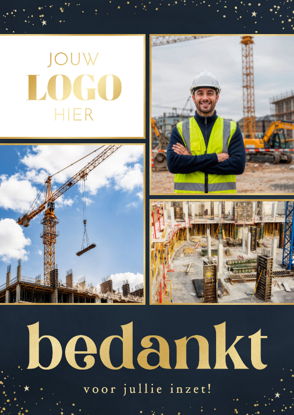 Zakelijk kerstkaartje fotocollage bedankt goudlook - Zakelijke kerstkaarten Zakelijke kerstkaarten - Zakelijk kerstkaartje fotocollage bedankt goudlook