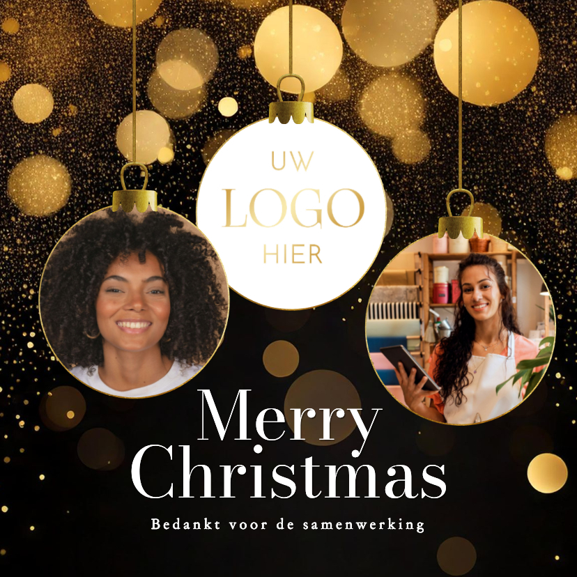 Zakelijk zwart kerstkaartje met foto in kerstbal vorm - Zakelijke kerstkaarten Zakelijke kerstkaarten - Zakelijk zwart kerstkaartje met foto in kerstbal vorm
