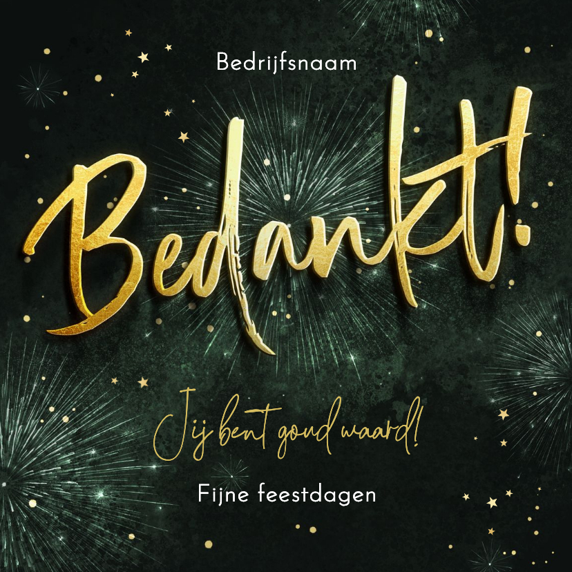 Zakelijke bedankt kerstkaart fijne feestdagen vuurwerk goud - Zakelijke kerstkaarten Zakelijke kerstkaarten - Zakelijke bedankt kerstkaart fijne feestdagen vuurwerk goud