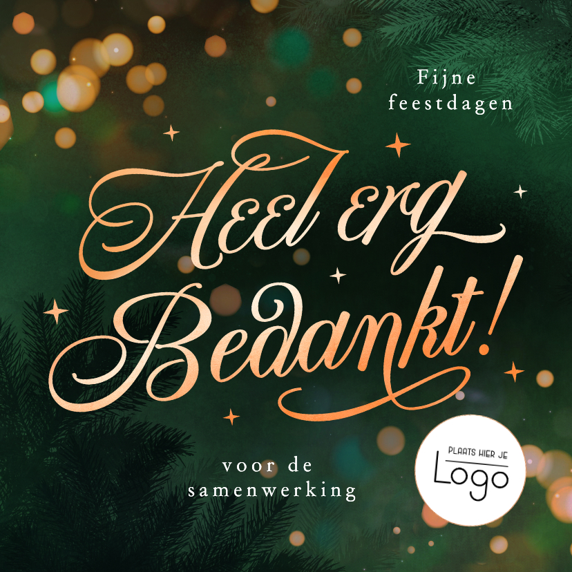 Zakelijke kerstkaarten - Zakelijke bedankt kerstkaart met lichtjes en logo 