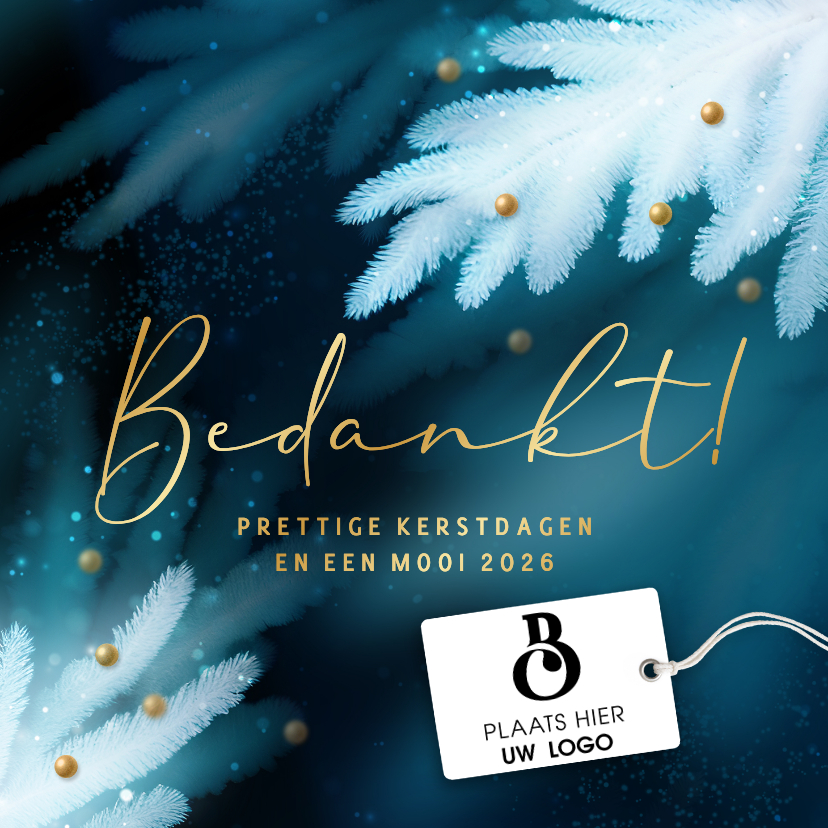 Zakelijke blauwe kkerstkaart goud logo label - Zakelijke kerstkaarten Zakelijke kerstkaarten - Zakelijke blauwe kkerstkaart goud logo label