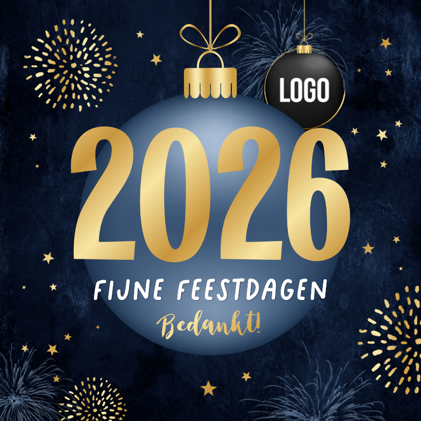 Zakelijke kerstkaarten - Zakelijke kerst- en nieuwjaarskaart kerstbal 2026 vuurwerk