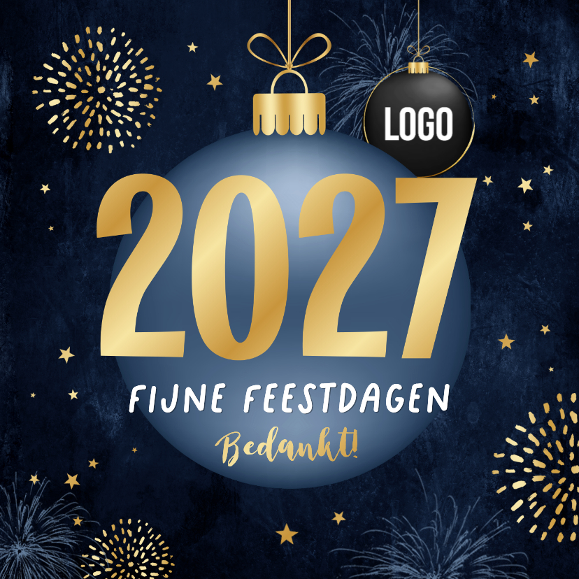 Zakelijke kerstkaarten - Zakelijke kerst- en nieuwjaarskaart kerstbal 2027 vuurwerk