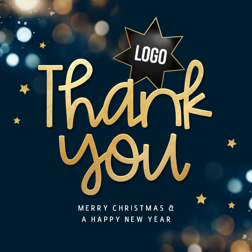 Zakelijke kerstkaarten - Zakelijke kerst en nieuwjaarskaart thank you sterren engels