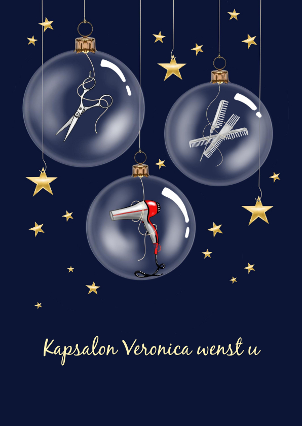 Zakelijke kerst - kerstballen met kappersspullen - Zakelijke kerstkaarten Zakelijke kerstkaarten - Zakelijke kerst - kerstballen met kappersspullen