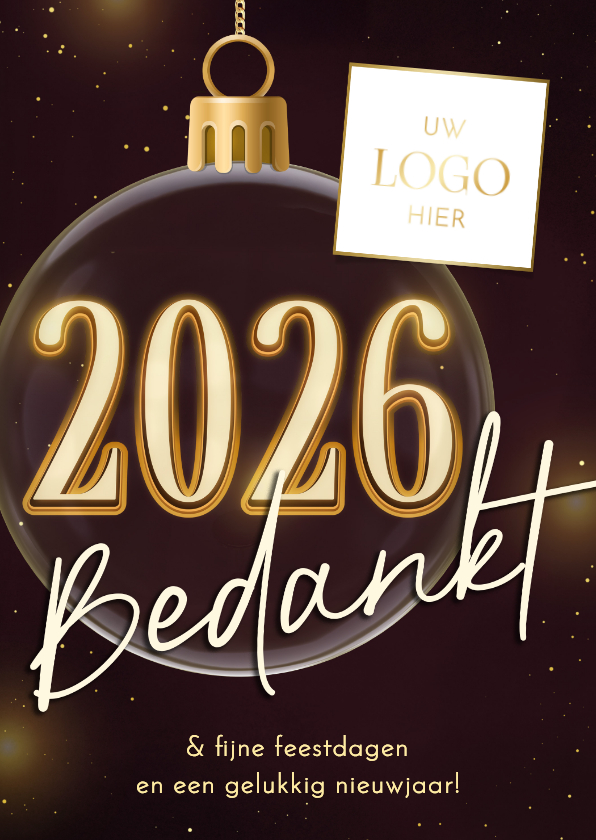 Zakelijke kerst paars kerstbal 2026 logo bedankt - Zakelijke kerstkaarten Zakelijke kerstkaarten - Zakelijke kerst paars kerstbal 2026 logo bedankt