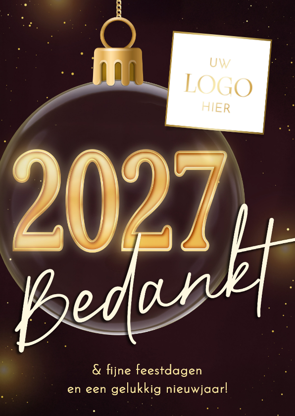 Zakelijke kerst paars kerstbal 2027 logo bedankt - Zakelijke kerstkaarten Zakelijke kerstkaarten - Zakelijke kerst paars kerstbal 2027 logo bedankt