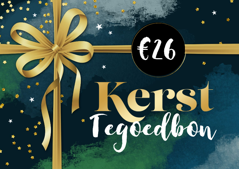 Zakelijke kerstkaarten - Zakelijke kerst tegoedbon strik goud verf blauw confetti