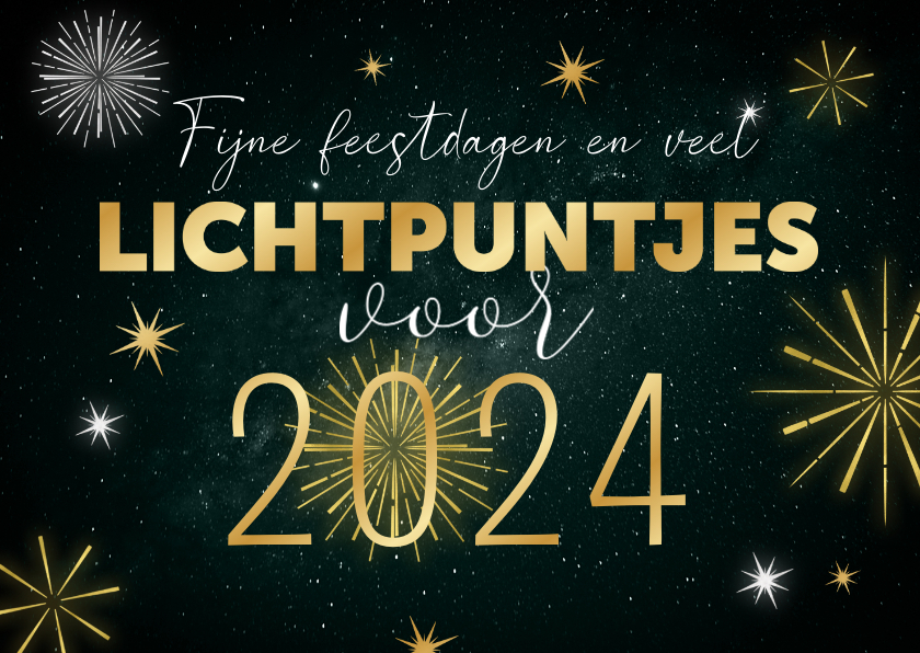 Zakelijke kerstkaart 2024 vuurwerk lichtpuntjes Kaartje2go