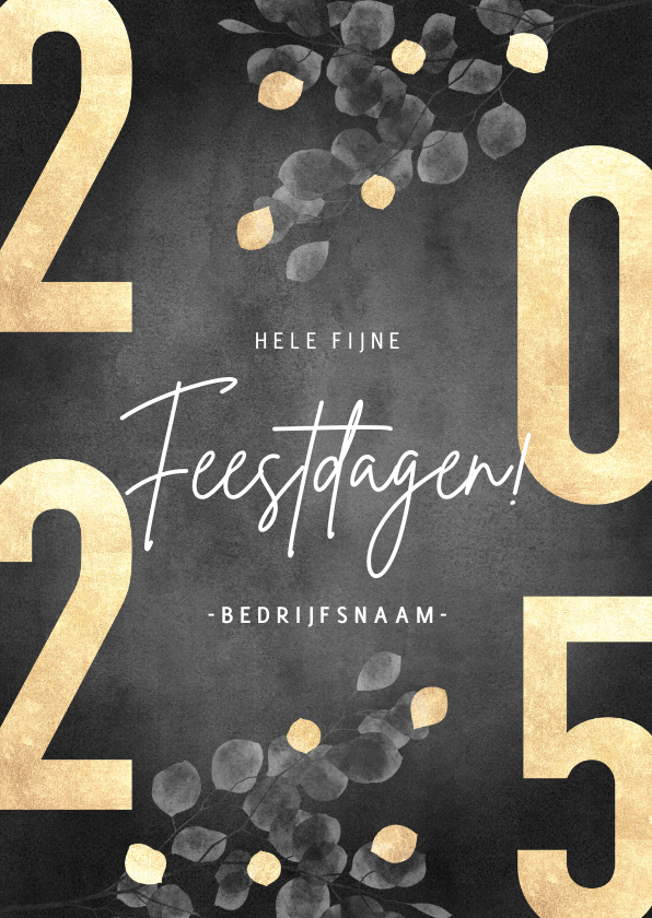 Zakelijke kerstkaart 2025, eucalyptus, zwarte Kaartje2go