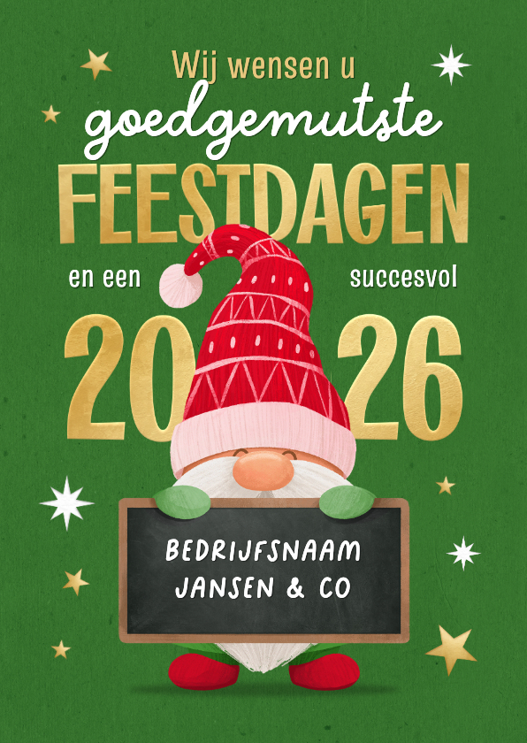 Zakelijke kerstkaarten - Zakelijke kerstkaart 2026 goedgemutst gnome feestdagen