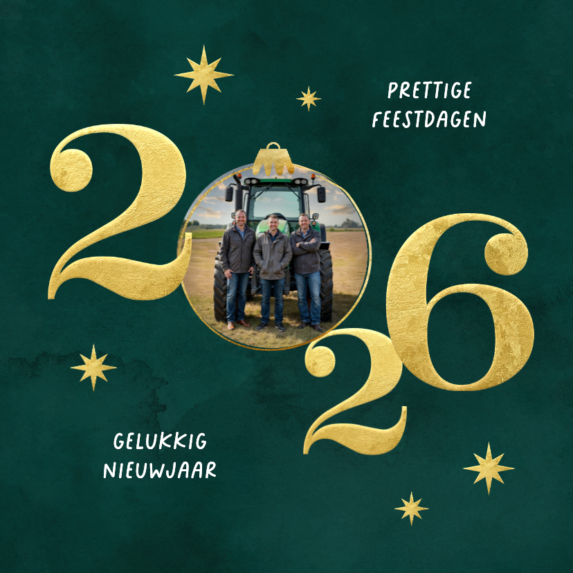 Zakelijke kerstkaart 2026 goud foto groen waterverf - Zakelijke kerstkaarten Zakelijke kerstkaarten - Zakelijke kerstkaart 2026 goud foto groen waterverf