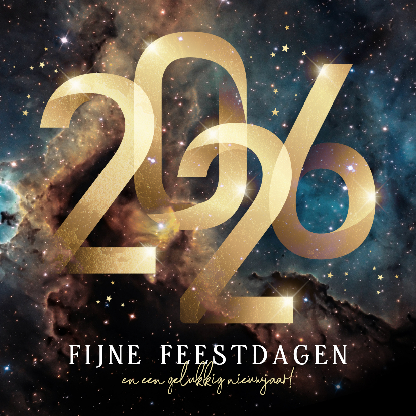 Zakelijke kerstkaarten - Zakelijke kerstkaart 2026 goud galaxy sterren goud