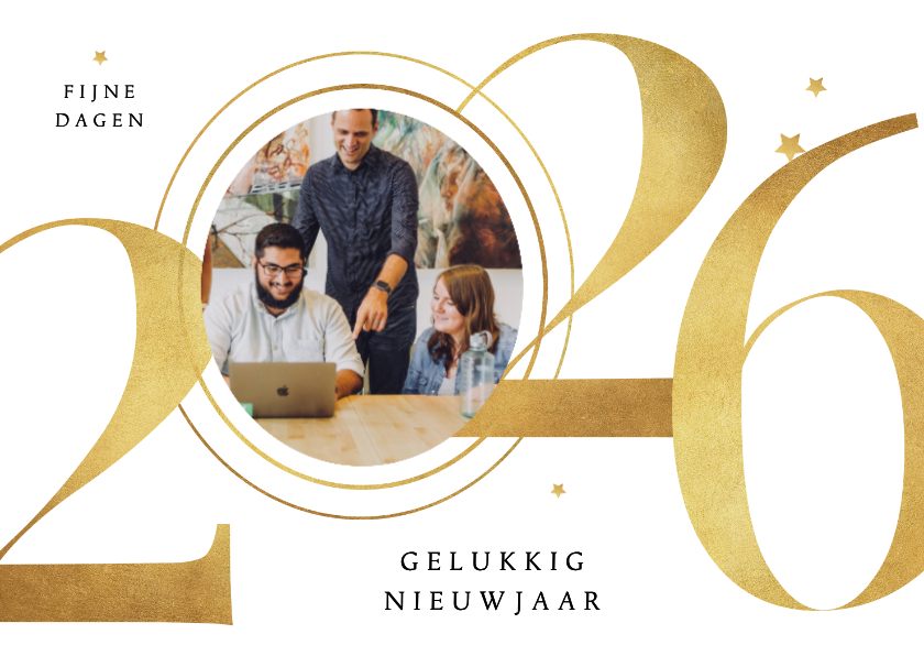 Zakelijke kerstkaarten - Zakelijke kerstkaart 2026 goud sterren stijlvol grafisch 