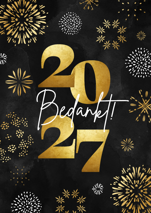 Zakelijke kerstkaarten - Zakelijke kerstkaart 2027 bedankt vuurwerk goud hip