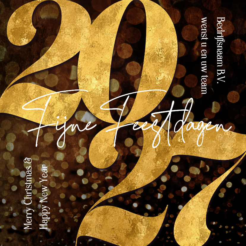 Zakelijke kerstkaarten - Zakelijke kerstkaart 2027 goud sparkle fijne feestdagen