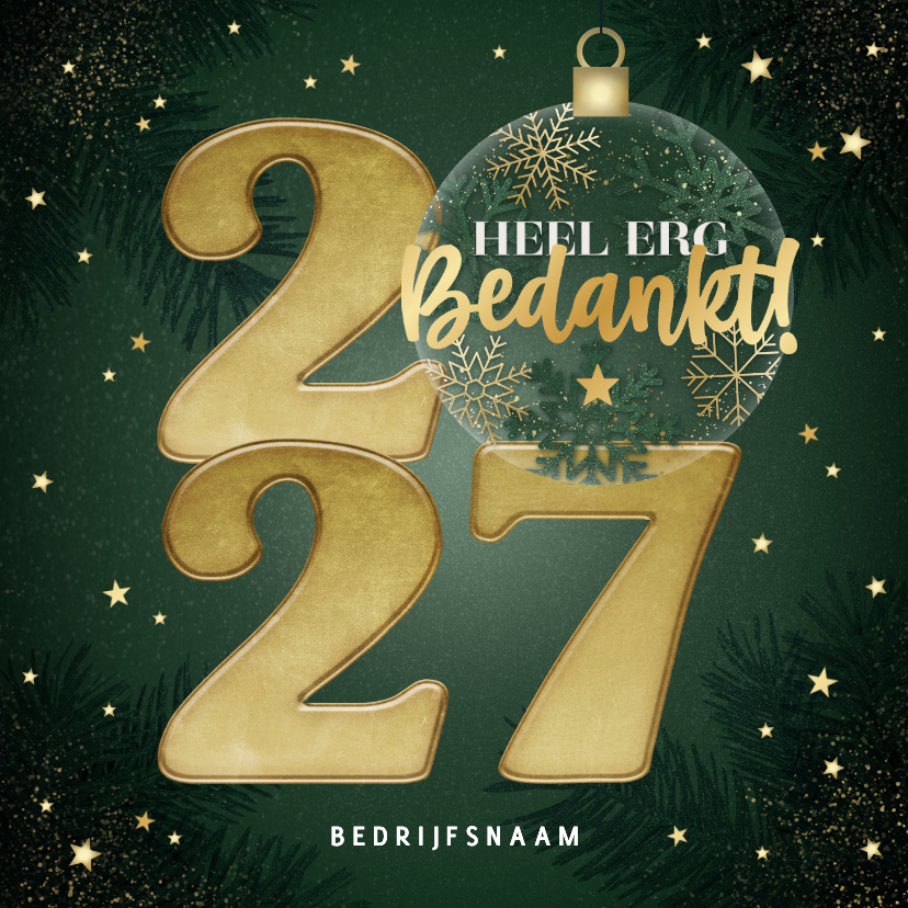 Zakelijke kerstkaarten - Zakelijke kerstkaart 2027 kerstbal sterren, takjes bedankt!