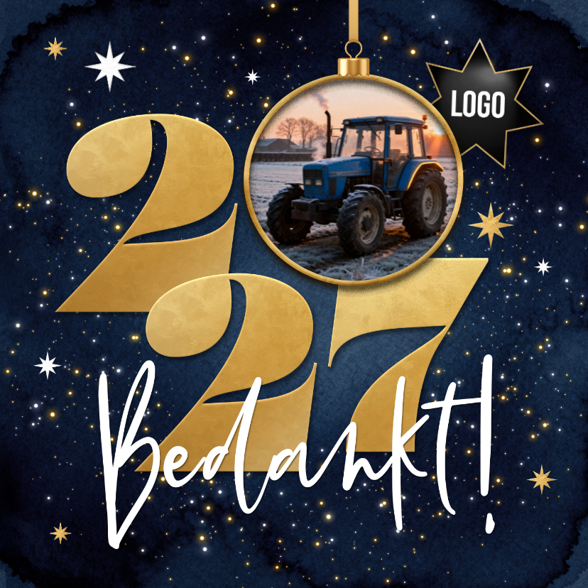 Zakelijke kerstkaart 2027 sterren goud foto logo bedankt - Zakelijke kerstkaarten Zakelijke kerstkaarten - Zakelijke kerstkaart 2027 sterren goud foto logo bedankt