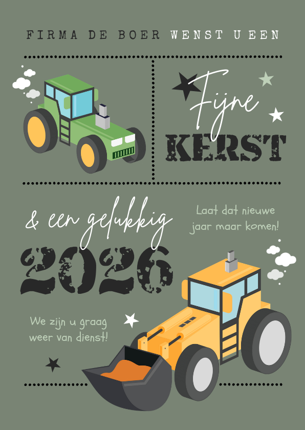 Zakelijke kerstkaart agrarisch tractor graafmachine - Zakelijke kerstkaarten Zakelijke kerstkaarten - Zakelijke kerstkaart agrarisch tractor graafmachine