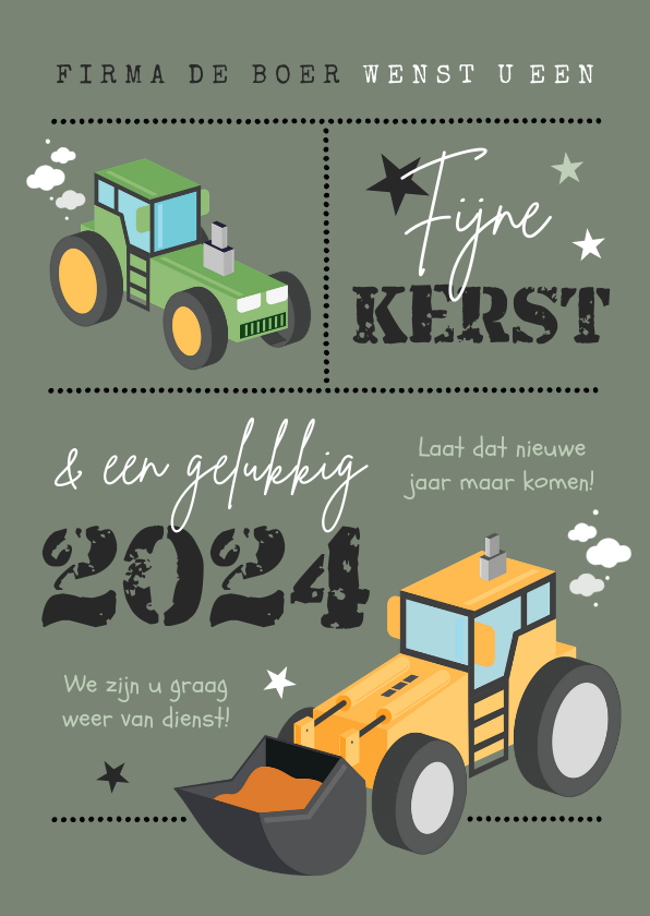 Zakelijke kerstkaarten - Zakelijke kerstkaart agrarisch tractor graafmachine