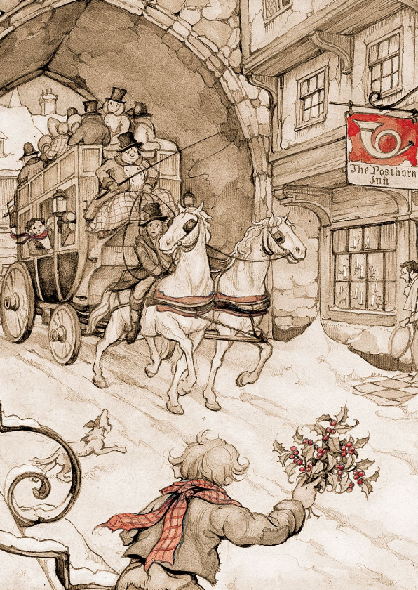 Zakelijke kerstkaart Anton Pieck postkoets bruindruk - Zakelijke kerstkaarten Zakelijke kerstkaarten - Zakelijke kerstkaart Anton Pieck postkoets bruindruk