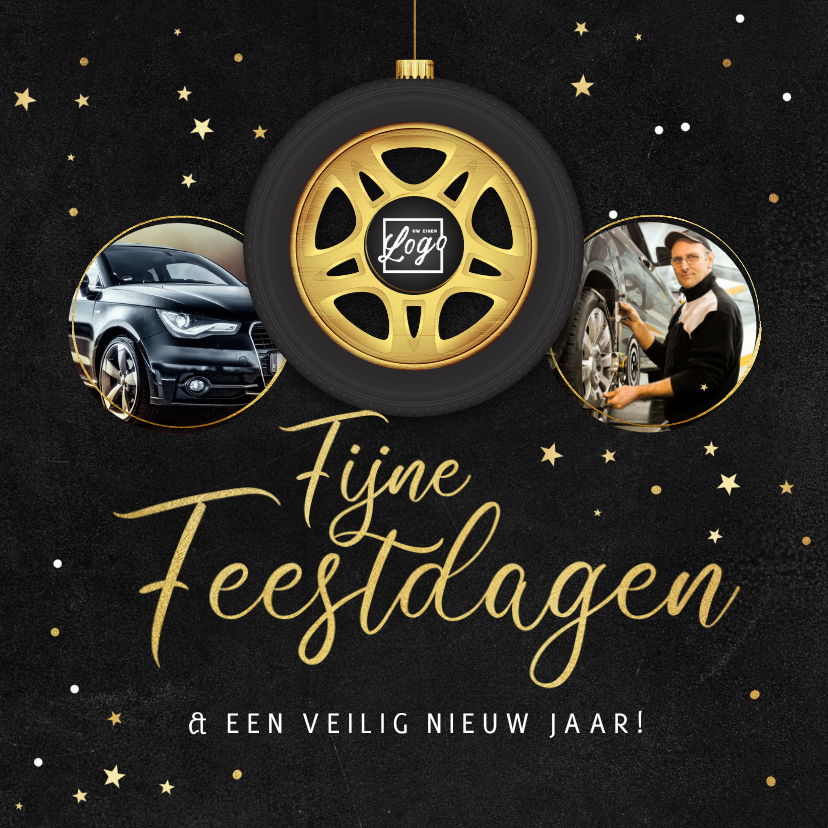 Zakelijke kerstkaart autobedrijf montage transport velg goud - Zakelijke kerstkaarten Zakelijke kerstkaarten - Zakelijke kerstkaart autobedrijf montage transport velg goud
