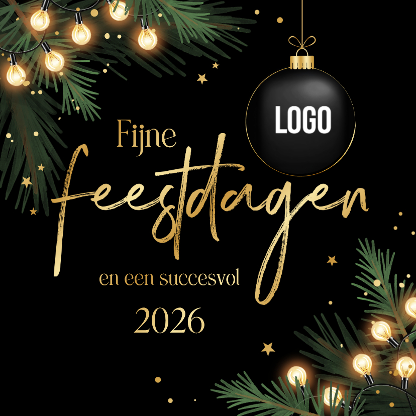 Zakelijke kerstkaart bedankt feestdagen dennentakjes lampjes - Zakelijke kerstkaarten Zakelijke kerstkaarten - Zakelijke kerstkaart bedankt feestdagen dennentakjes lampjes