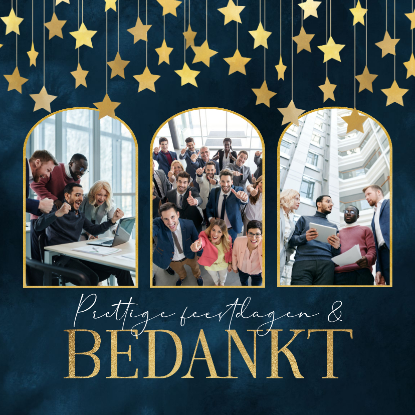 Zakelijke kerstkaart bedankt fijne feestdagen goud sterren - Zakelijke kerstkaarten Zakelijke kerstkaarten - Zakelijke kerstkaart bedankt fijne feestdagen goud sterren