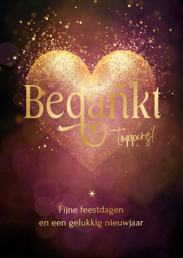 Zakelijke kerstkaart bedankt hart goud stijlvol sterretjes - Zakelijke kerstkaarten Zakelijke kerstkaarten - Zakelijke kerstkaart bedankt hart goud stijlvol sterretjes